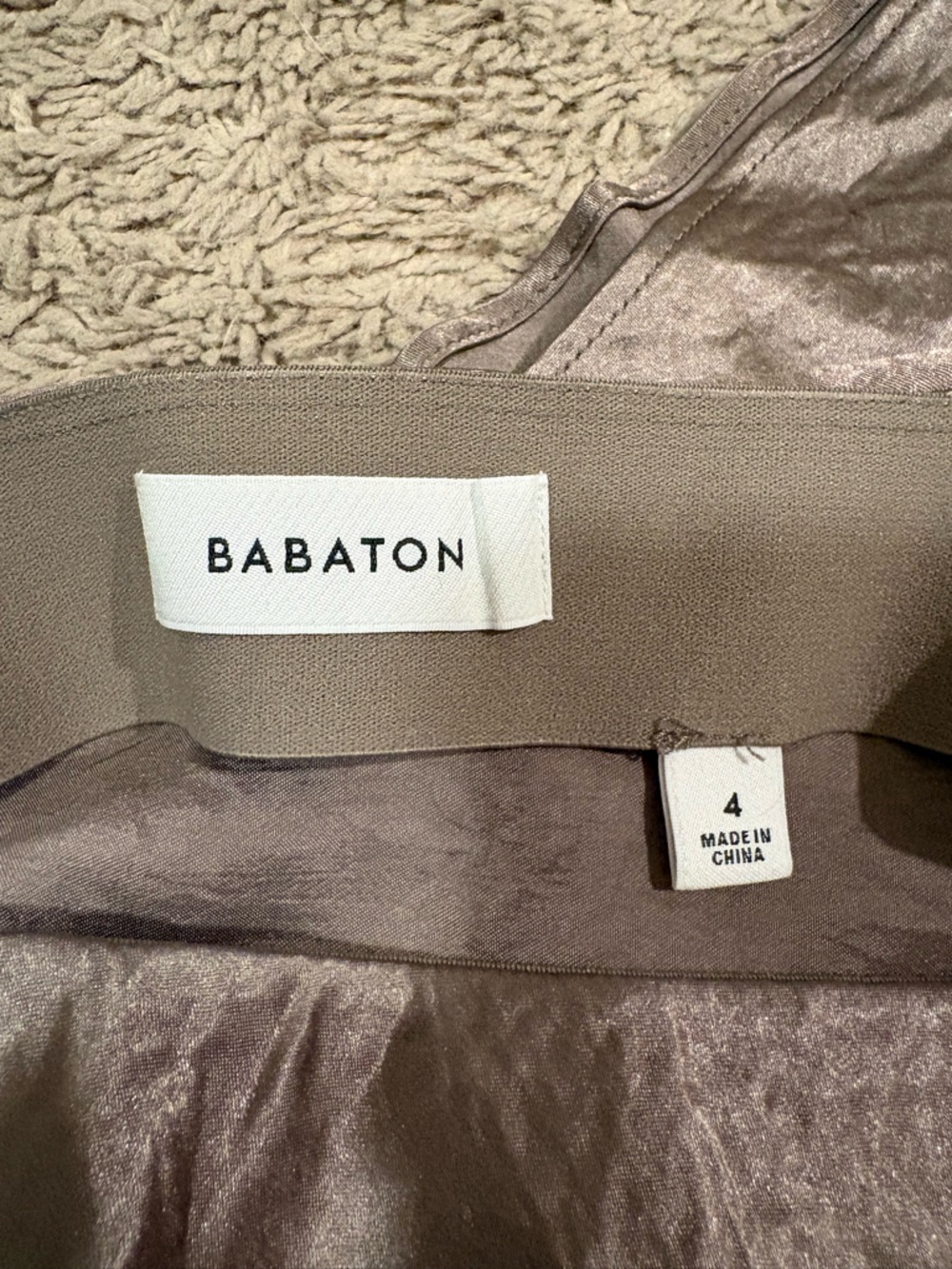 NWOT Babaton Metallic Taupe Satin Midi Skirt Size 4 - Picture 6 of 8